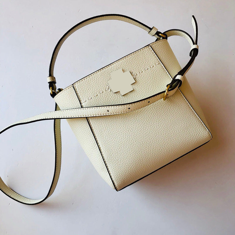 Women's Size Detachable Strap Milled Cowhide Portable Bucket Bags