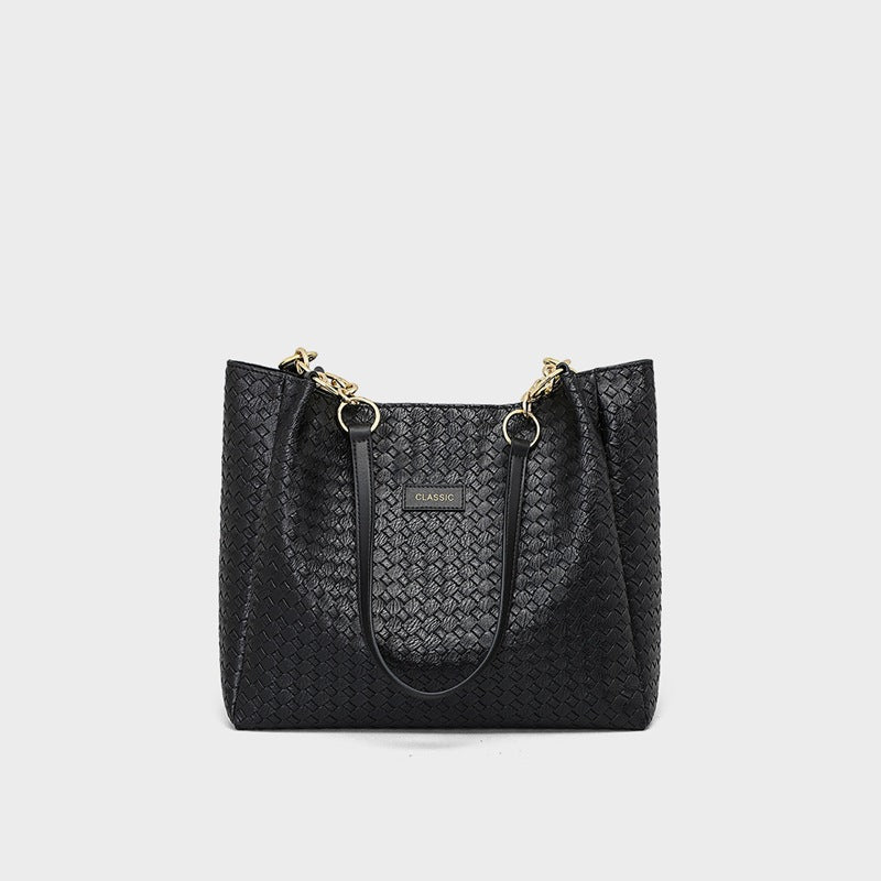 Women's Leather Large Commuting Capacity Woven Shoulder Bags
