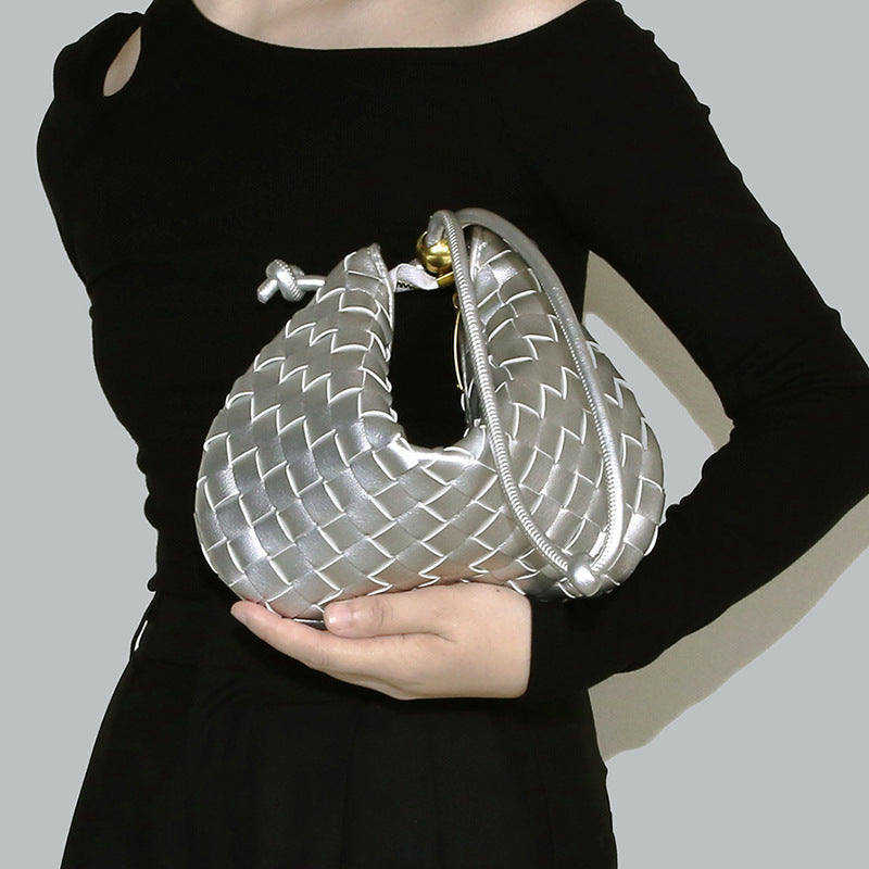 Women's Portable Mobile Drawstring Mini Hand-woven Underarm Arm Bags