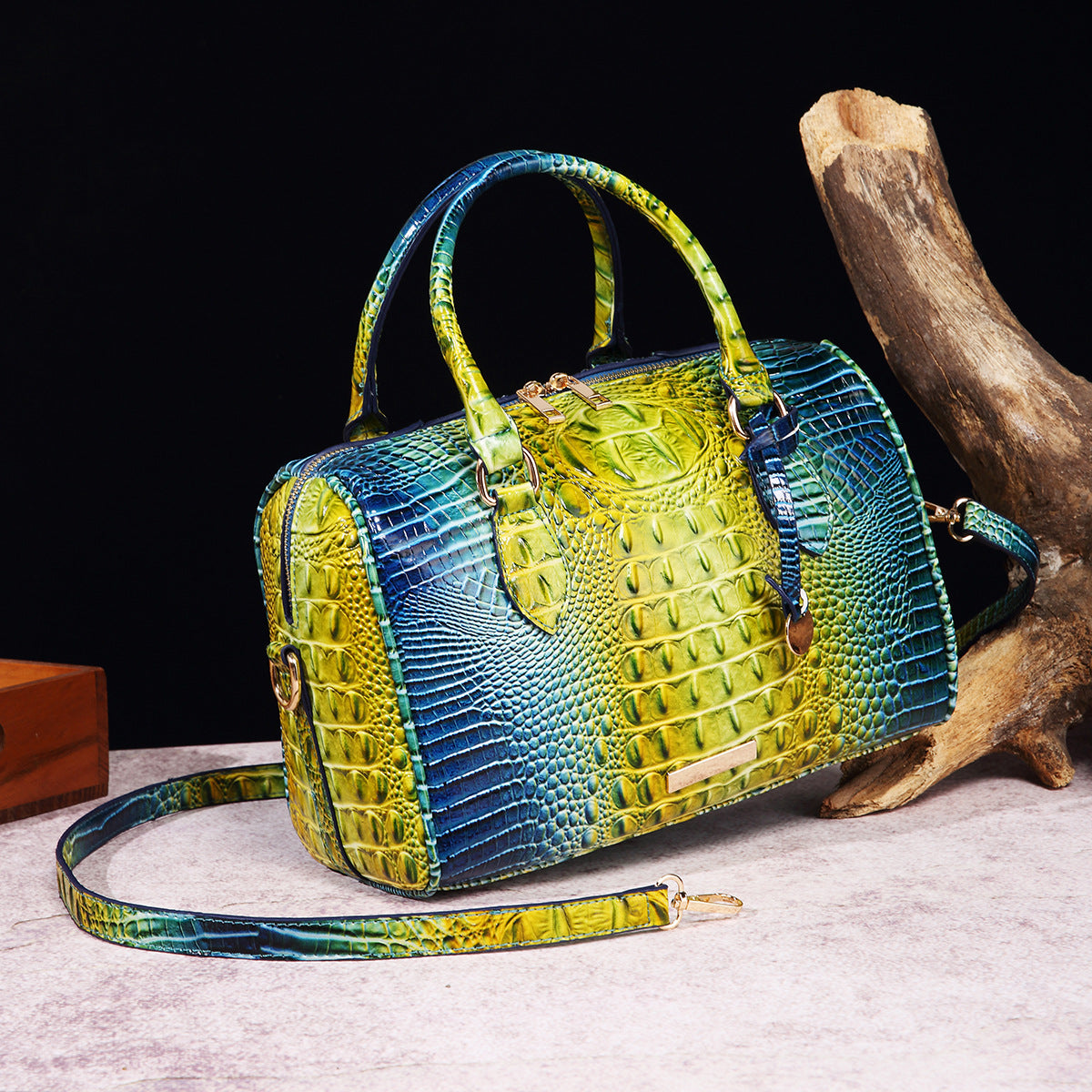Women's Portable Underarm Vintage Brahmin Crocodile Pattern Handbags