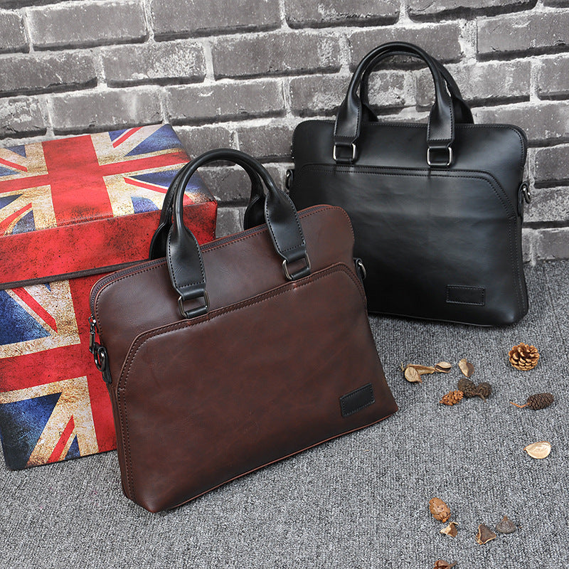 Men's Crazy Horse Leather Horizontal Retro Business Men's Handbags