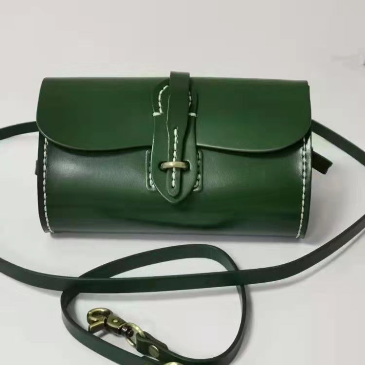 Women's Artificial Sewing Round First Layer Cowhide Simple Genuine Crossbody Bags