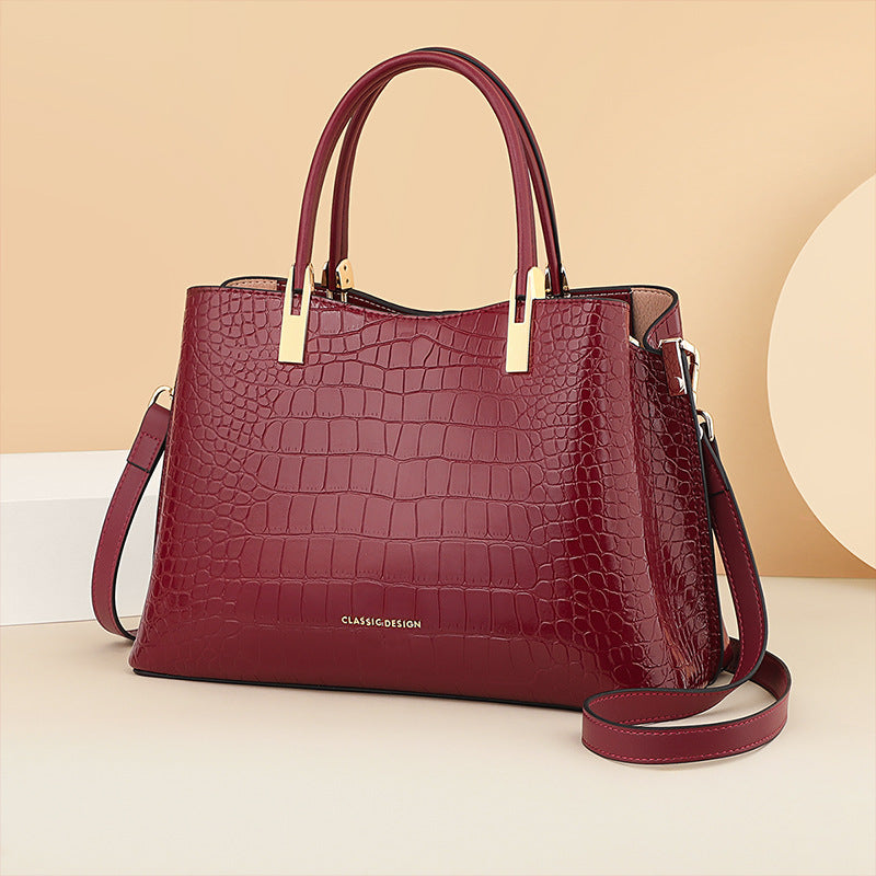 Women's Red Genuine Leather Mother-in-law Light Luxury Wedding Handbags