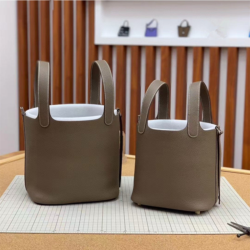 Women's Vegetable Basket First Layer Cowhide Large Shoulder Bags