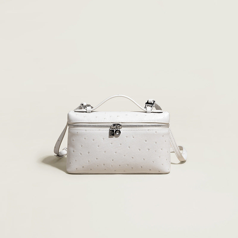 Women's Ostrich Grain Cowhide Genuine Leather Fashion Small Square Bags