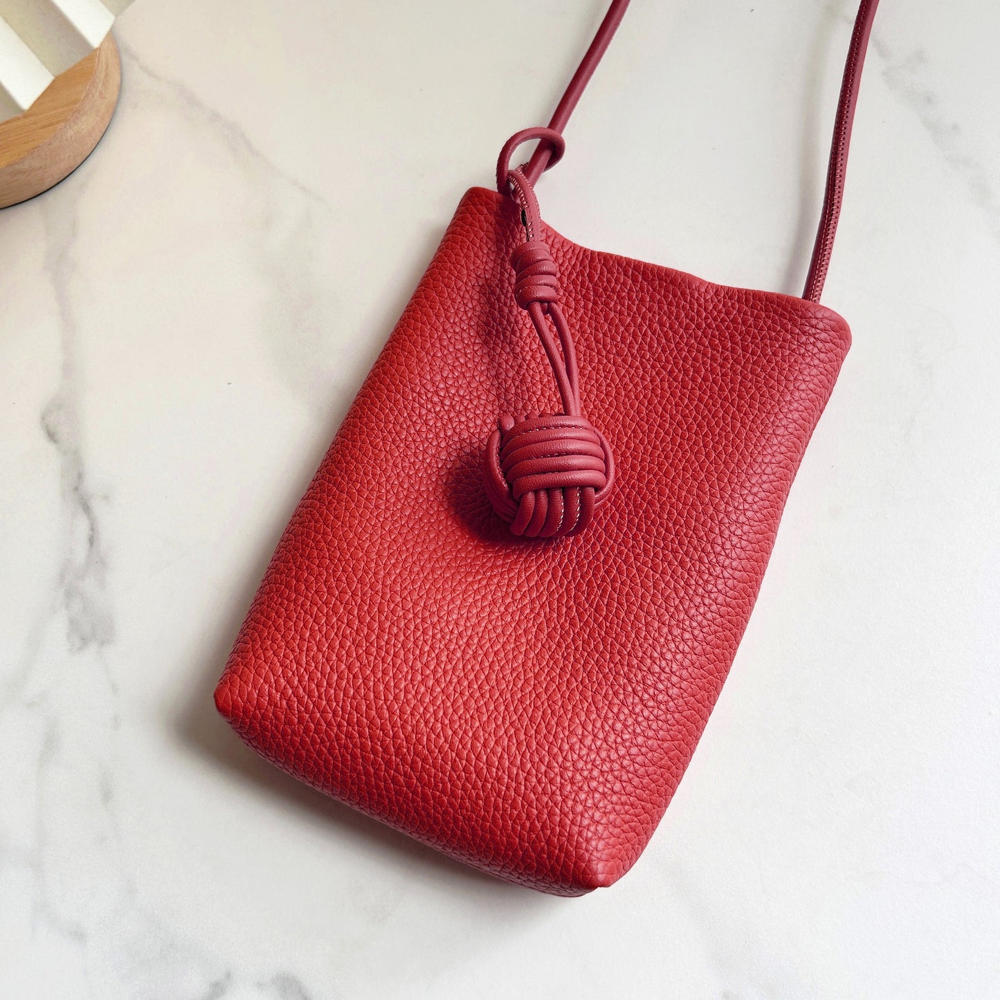 Women's Woven Ball Vertical Soft Cowhide Mini Phone Bags