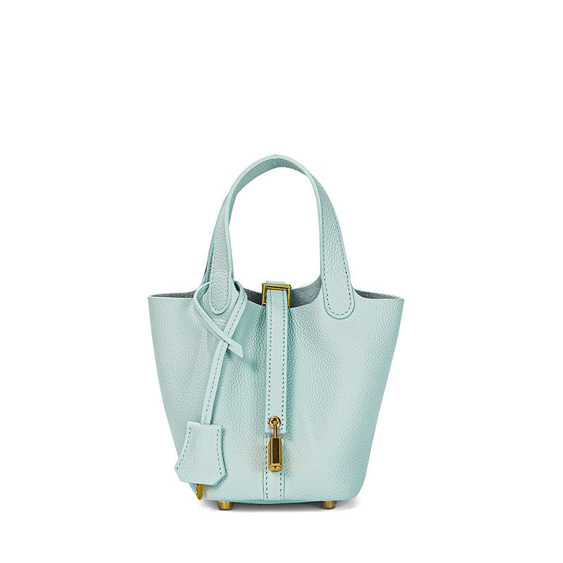 Women's High Quality Genuine Leather Vegetable Basket First Layer Cowhide Bucket Bags