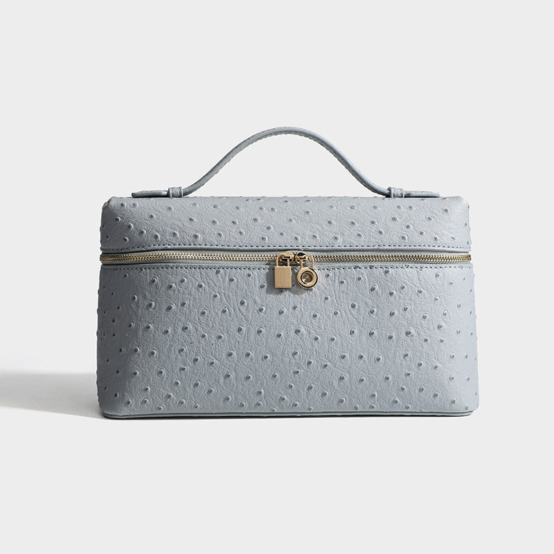 Genuine Leather Ostrich Grain Lunch Box Small Square Bags