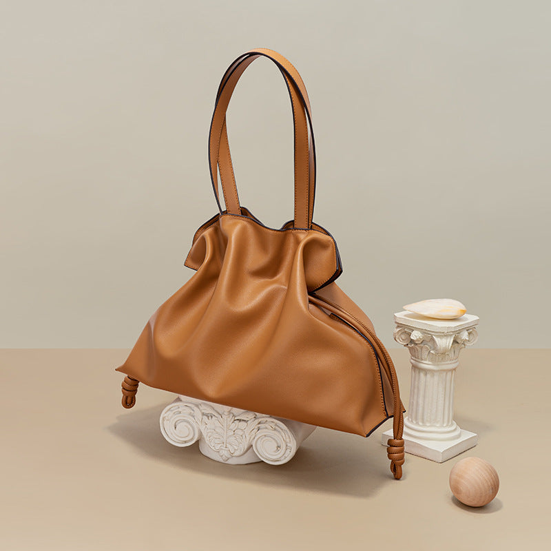 Women's Totes Commuter High-grade Cowhide Pleated Drawstring Tote Bags