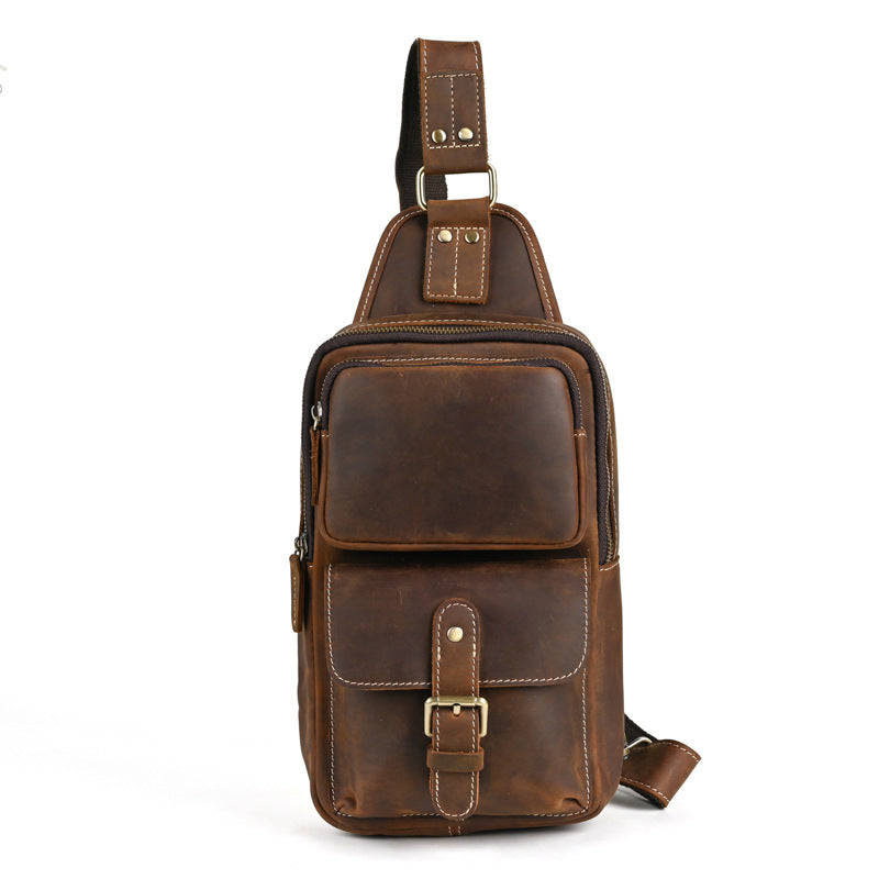 Men's Crazy Horse Leather First Layer Cowhide Men's Chest Bags