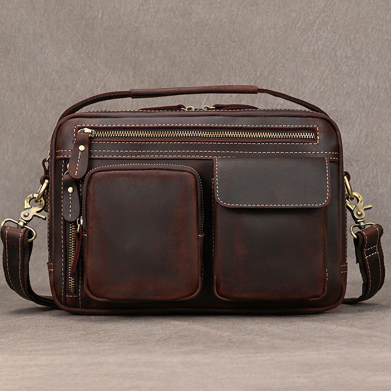 Men's Crazy Horse Leather Genuine Retro Commuter Men's Shoulder Bags