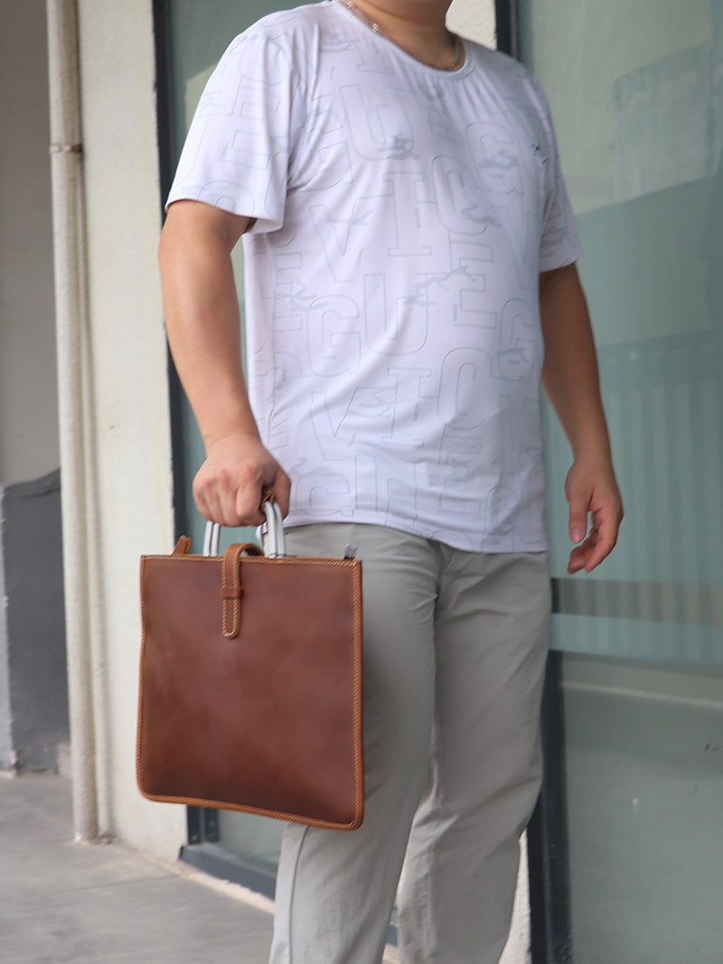 Men's Horizontal Retro Business Genuine Cattlehide Surface Men's Handbags