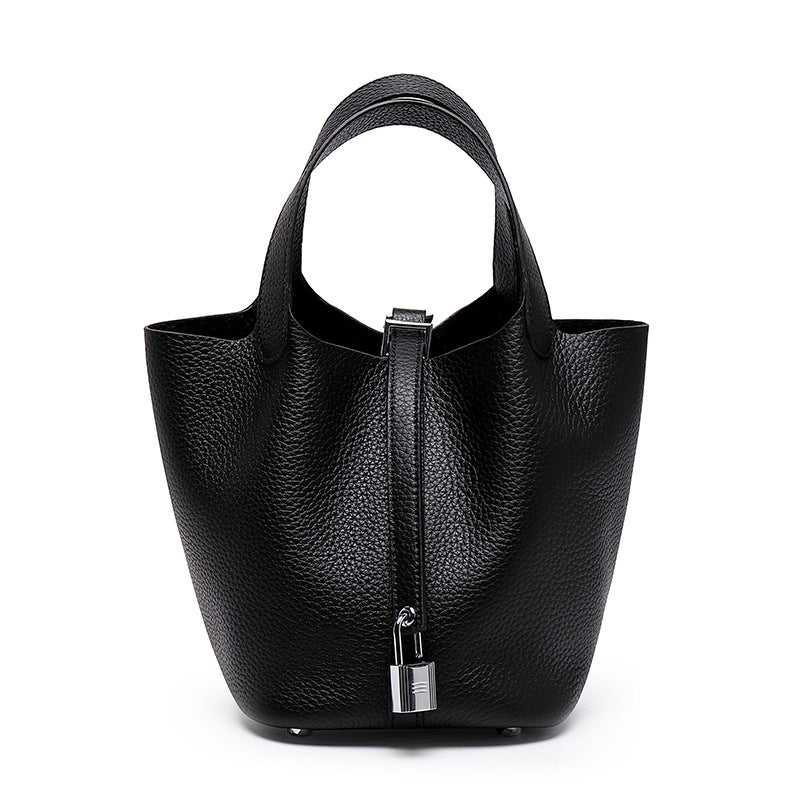 Women's High Quality Genuine Leather Vegetable Basket First Layer Cowhide Bucket Bags