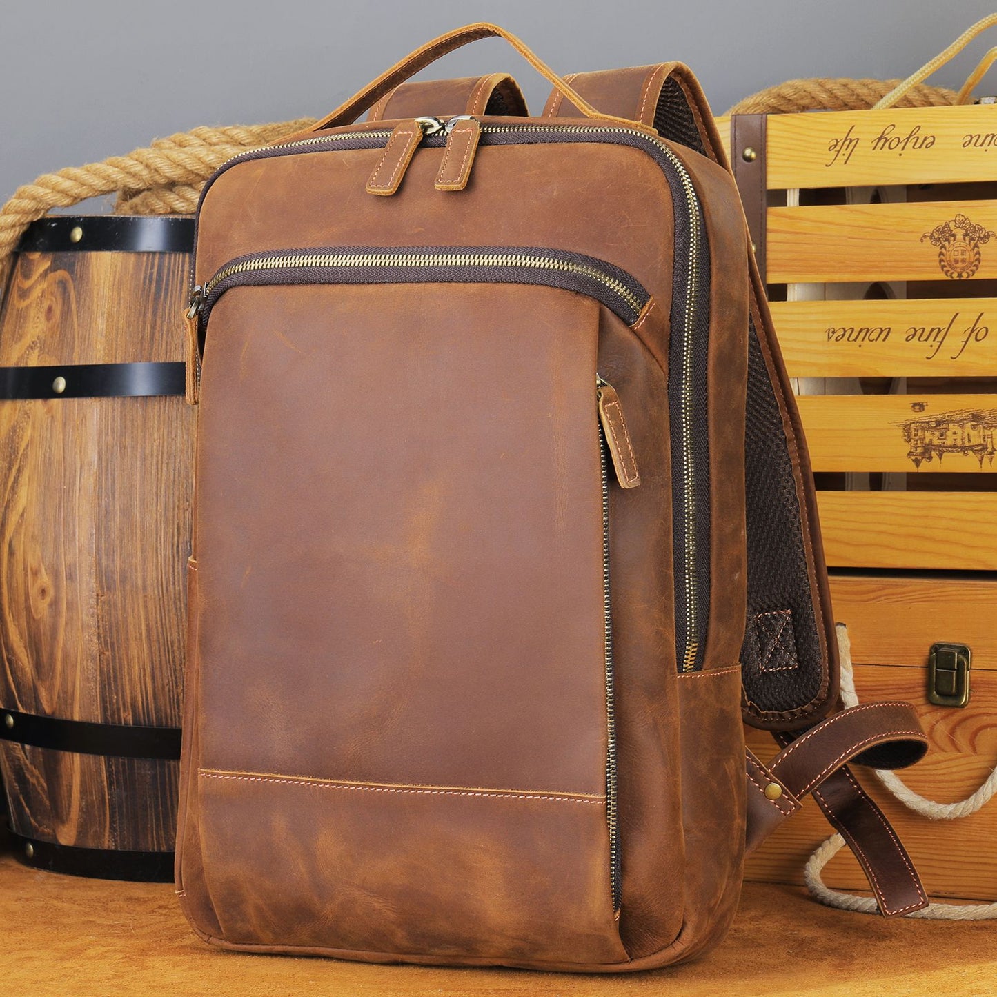 Men's Dermal Leather Retro Crazy Horse Large Backpacks