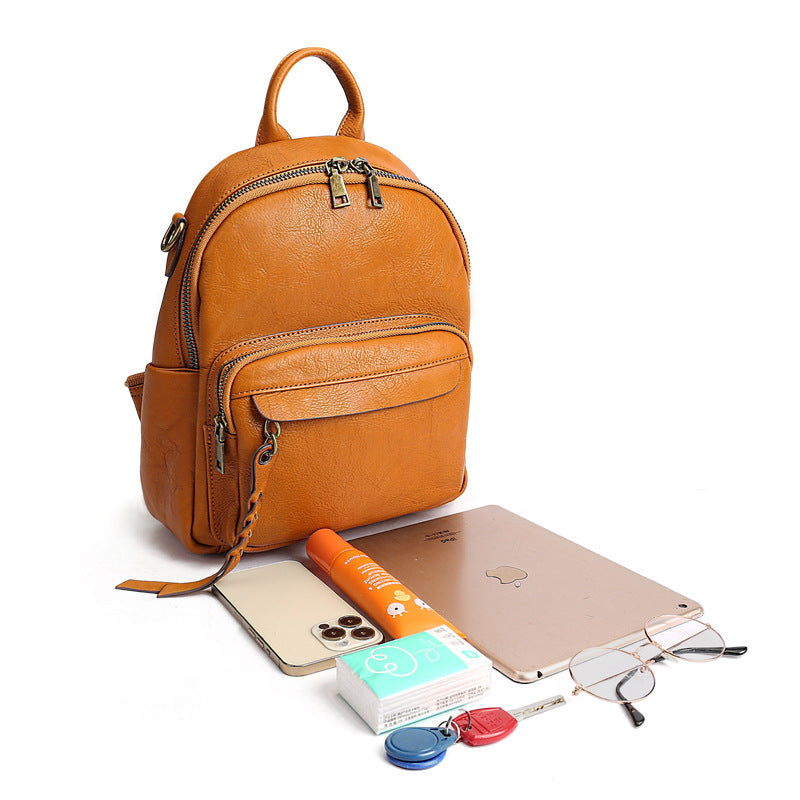 Women's & Men's & Genuine Leather Large Capacity Solid Backpacks