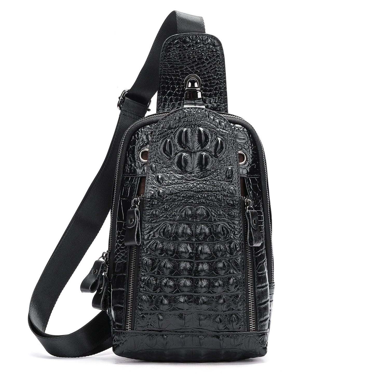 Men's Crocodile Pattern Cowhide Genuine Leather Trendy Men's Chest Bags