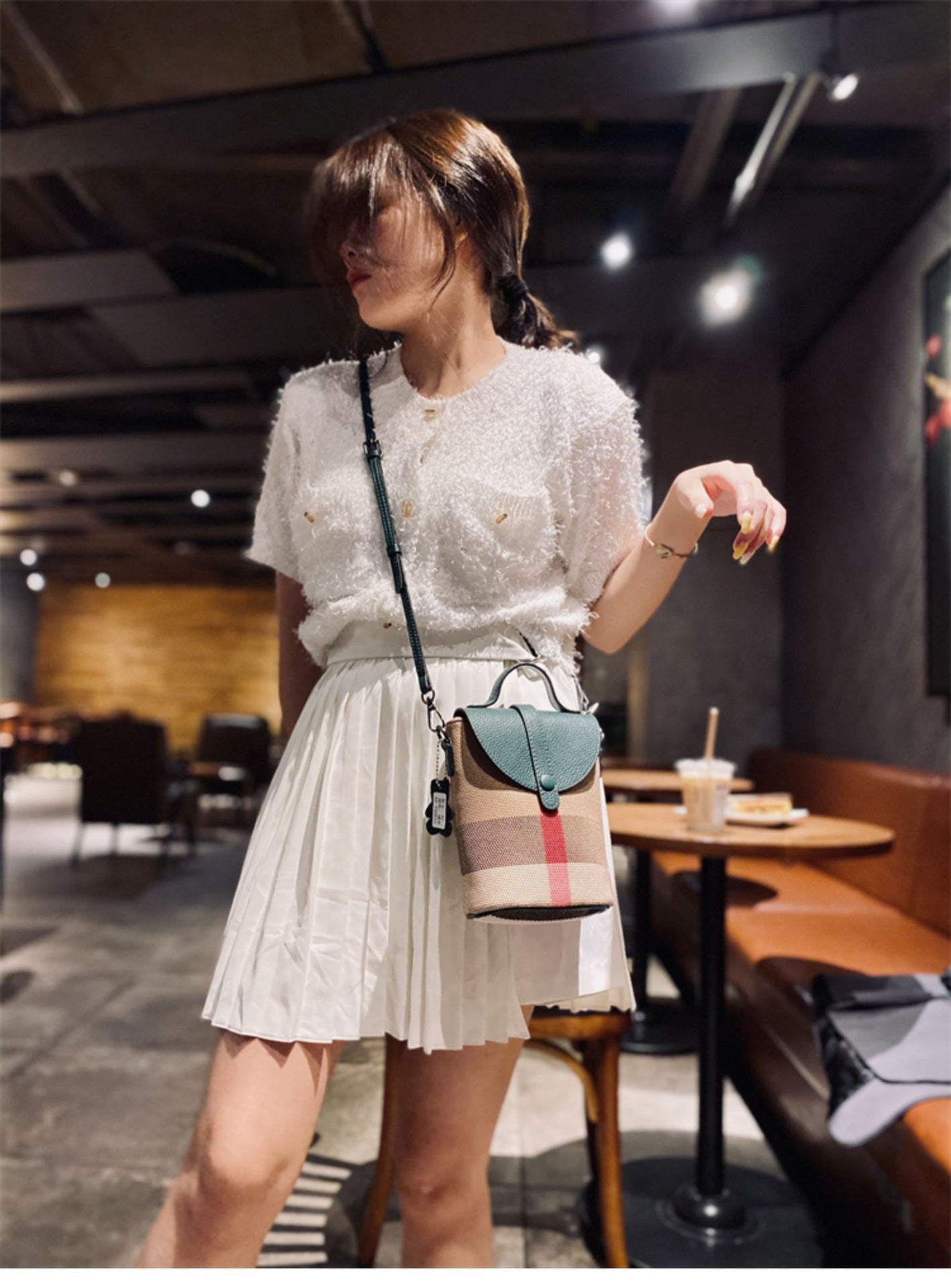 Real Leather Canvas Contrast Color One Plaid Fashion Buckle