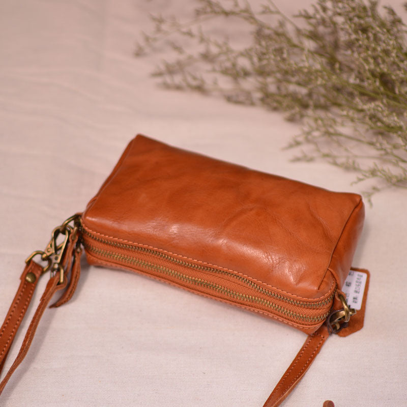 Men's Leather Horizontal Top Layer Cowhide Personality Pleated Design Zipper Men's Messenger Bags