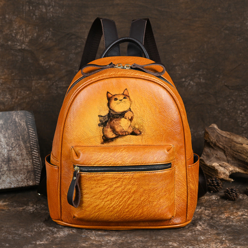 Women's Genuine Leather Retro Large Capacity Backpacks