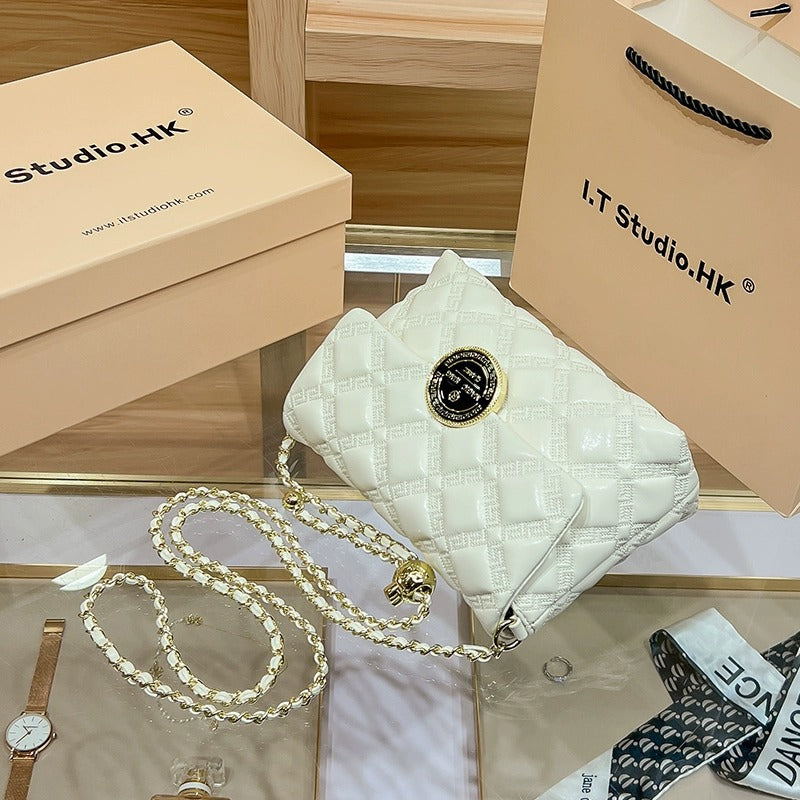 Genuine Leather Golden Ball Diamond Chain Shoulder Bags
