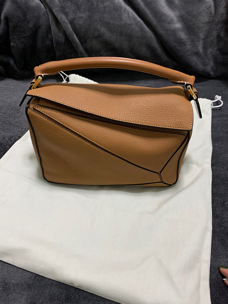 Women's Stitching Geometric Mini Genuine Leather Soft Bags