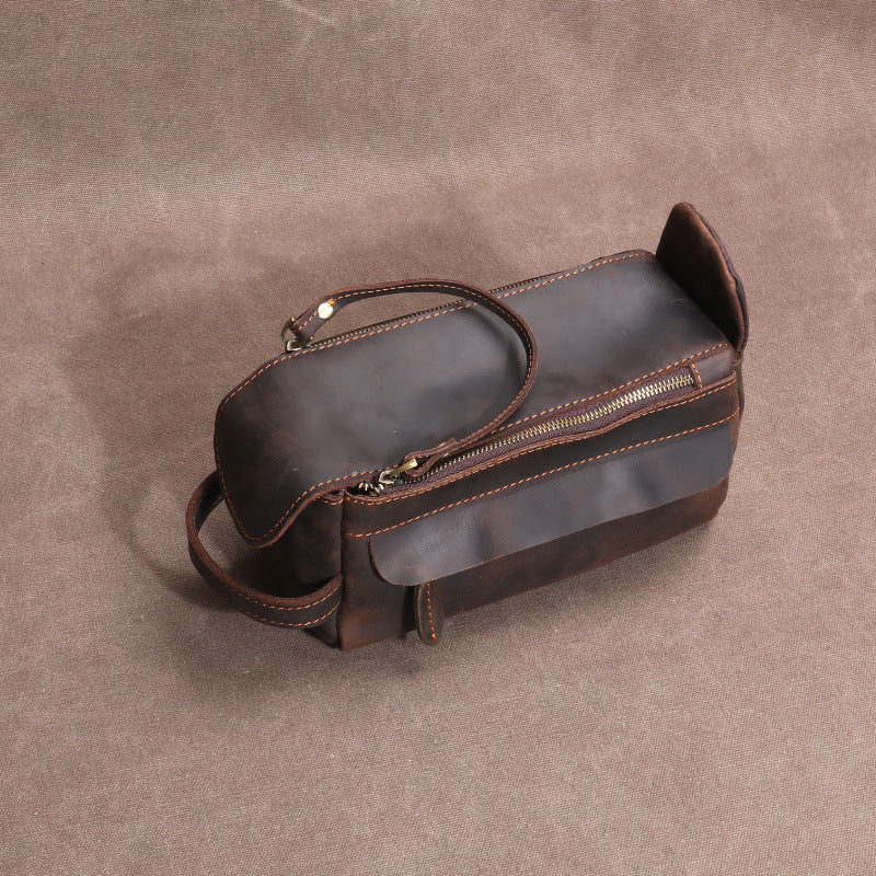 Women's & Men's Leather Clutch Real Toiletry Cowhide Large Men's Handbags