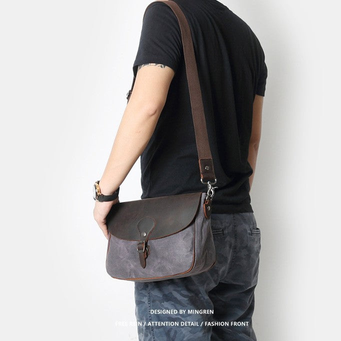 Men's Retro Crazy Horse Leather Canvas Horizontal Men's Messenger Bags