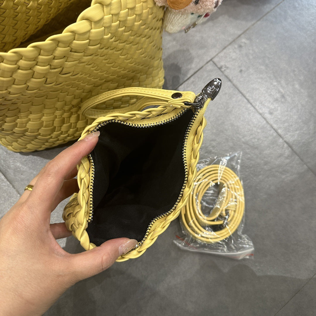 Women's Handmade Woven Vegetable Basket Cowhide Portable Shoulder Bags