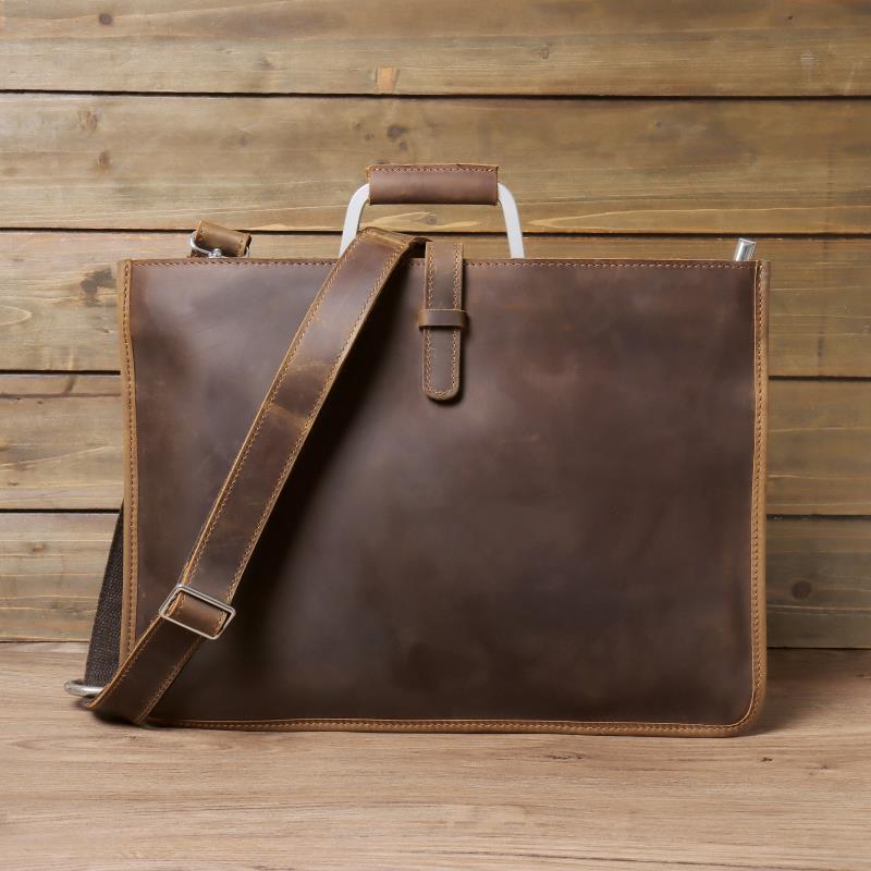 Men's Horse Leather Horizontal Business File Vintage First Men's Handbags