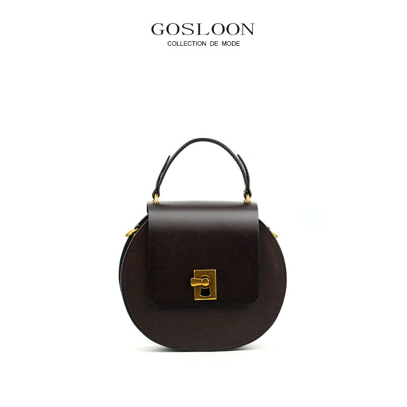Gu Design Thick Cowhide Round Pie Crossbody Bags
