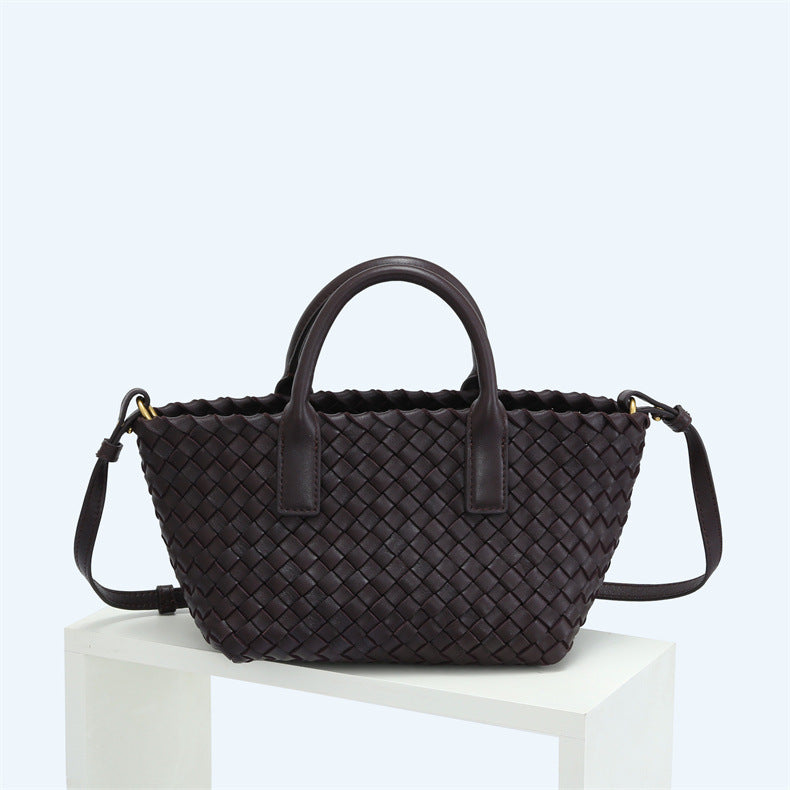 Women's Fashion Sheepskin Hand-woven Vegetable Basket Genuine Crossbody Bags