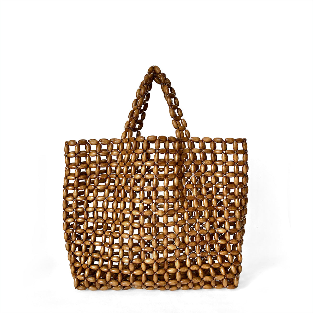 Design With Wooden Beads Decoration Hand-woven Handbags