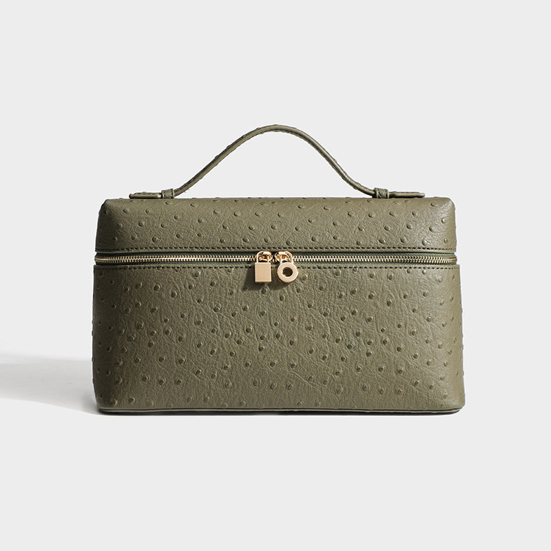 Genuine Leather Ostrich Grain Lunch Box Small Square Bags