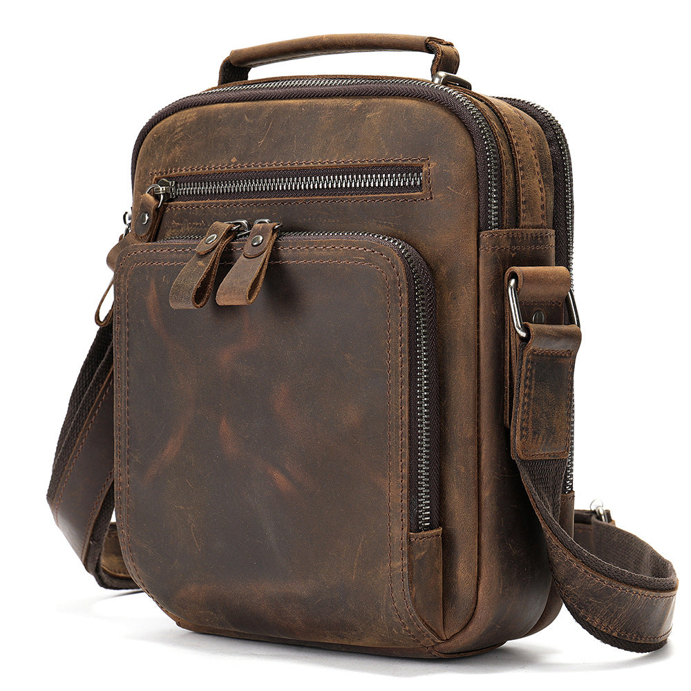 Genuine Cowhide Leather Retro Crazy Horse Men's Shoulder Bags