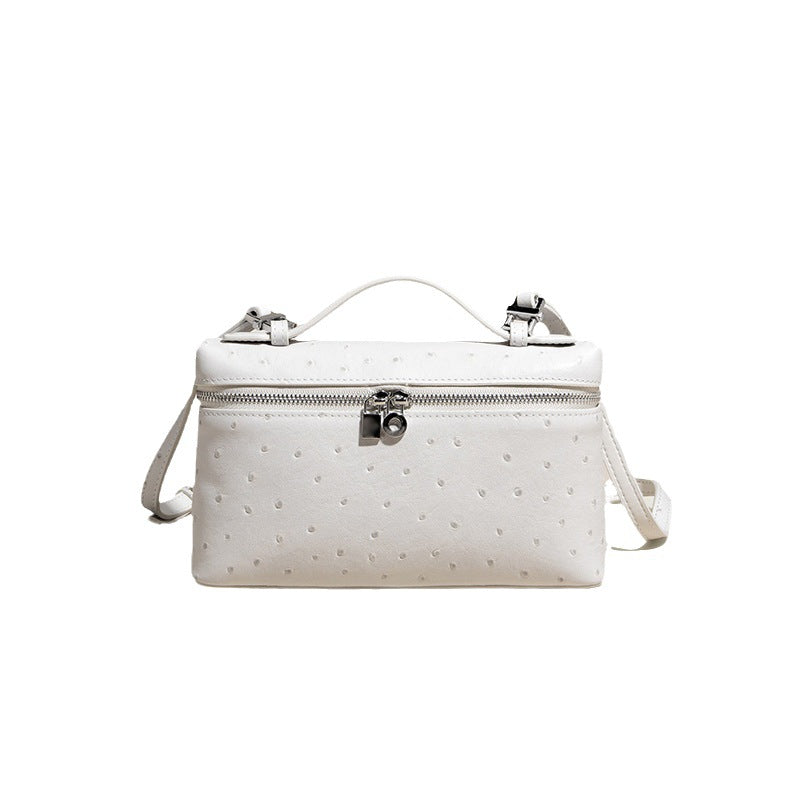 Women's Ostrich Grain Cowhide Genuine Leather Fashion Small Square Bags