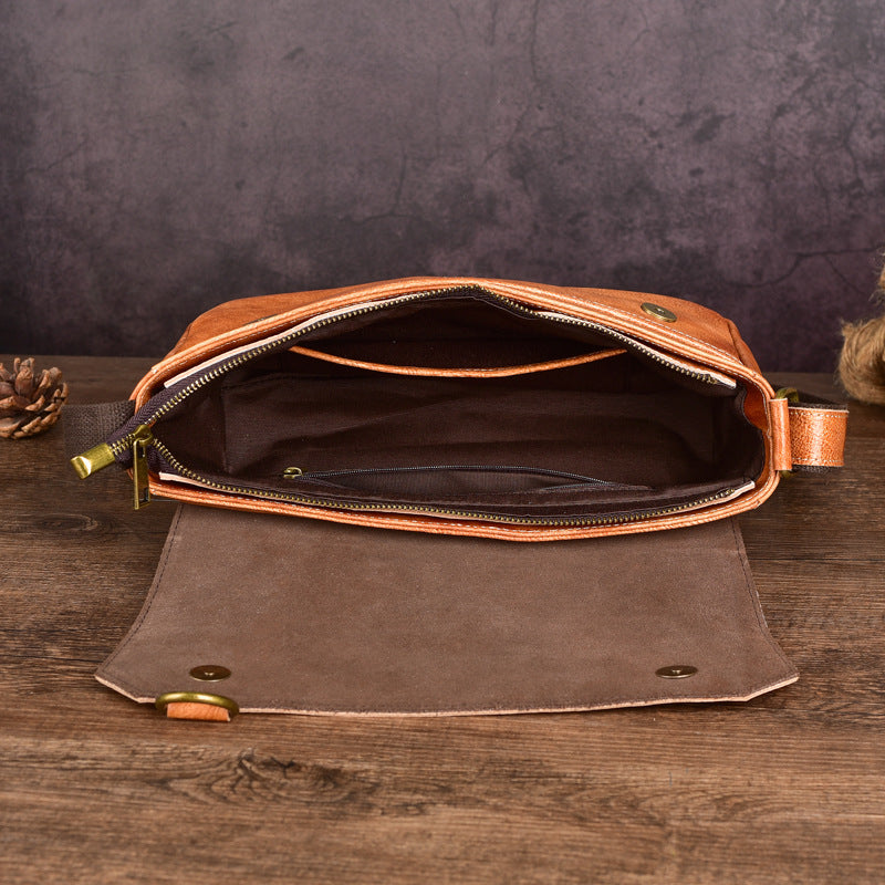 Men's Cool Vegetable Tanned Leather Retro Men's Messenger Bags