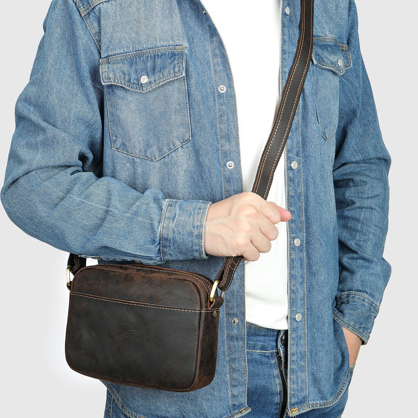 Men's Crazy Horse Leather Large Capacity Clutch Men's Shoulder Bags