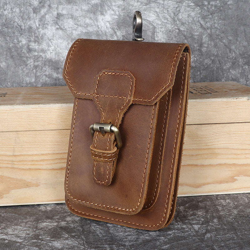 Men's Crazy Horse Leather Cell Genuine Cattlehide Men's Waist Packs