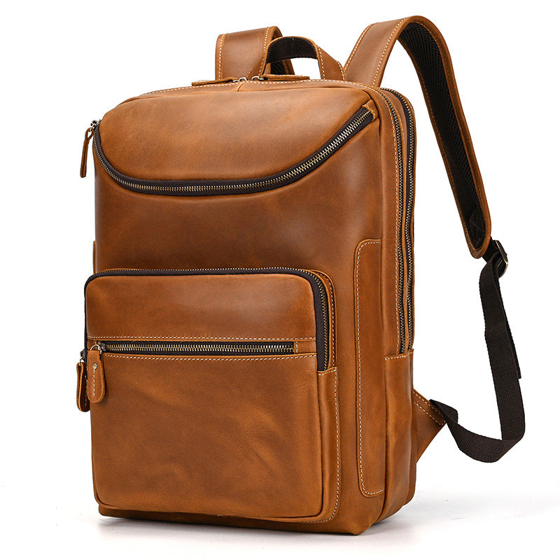 Men's Horse Leather Large Capacity Double Main Backpacks