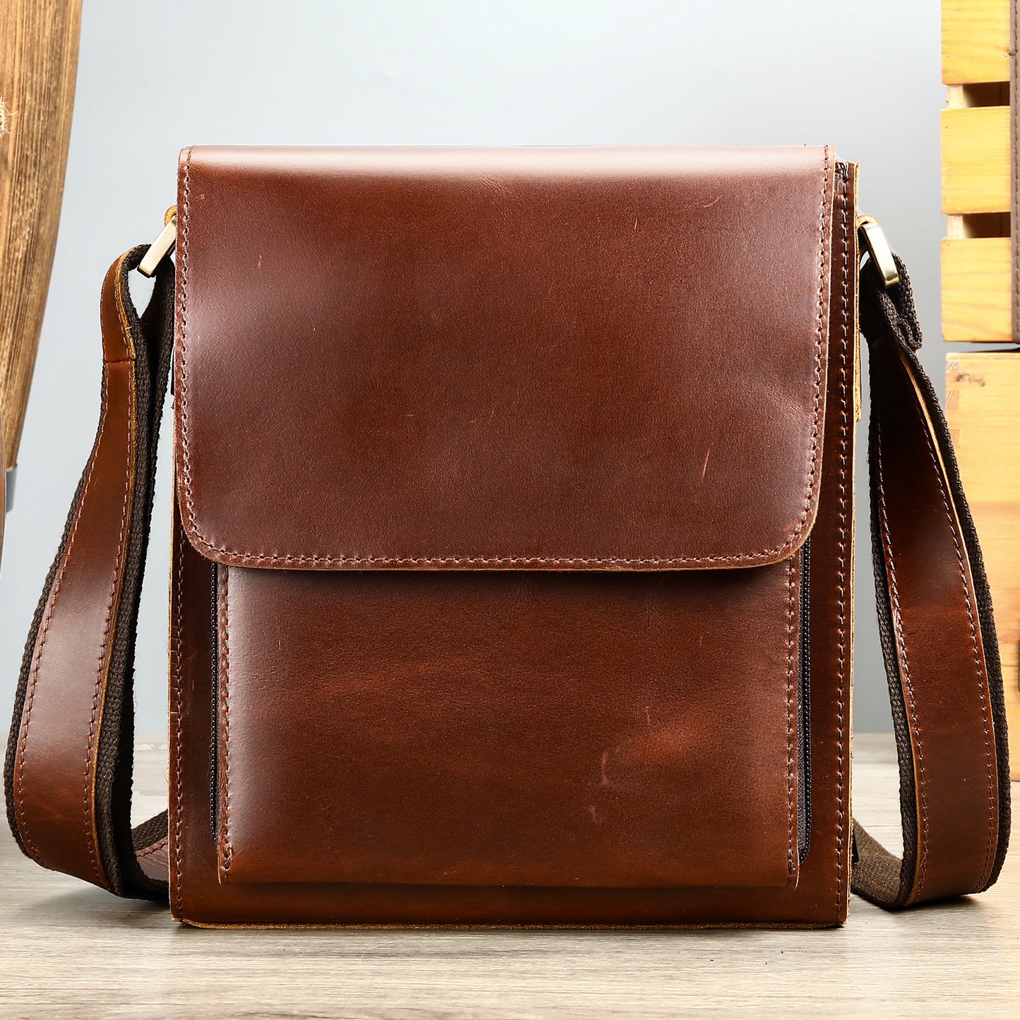 Retro Clamshell Leather First Layer Cowhide Men's Shoulder Bags