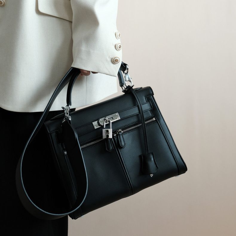 Top Layer Cow Leather Wide Strap Handbags