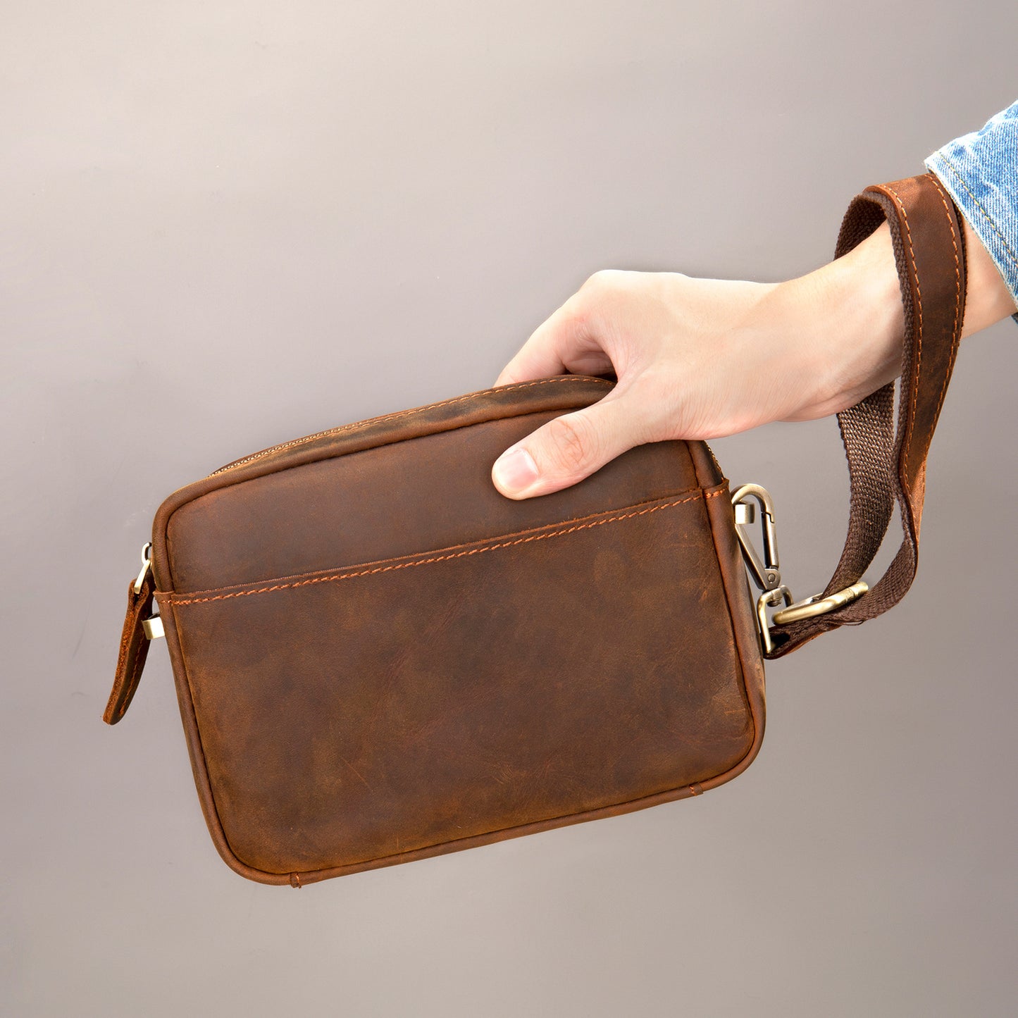 Men's Crazy Horse Leather Large Capacity Clutch Men's Shoulder Bags