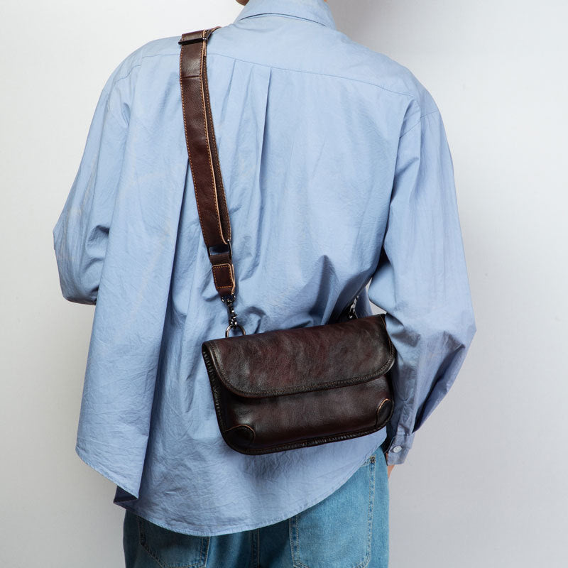 Men's Leather Envelope Retro First Layer Cowhide Shoulder Bags
