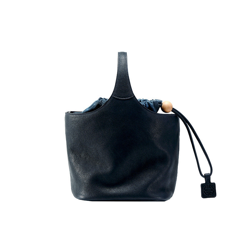 Women's Leather Vintage Genuine Flower Basket Commuter Bucket Bags