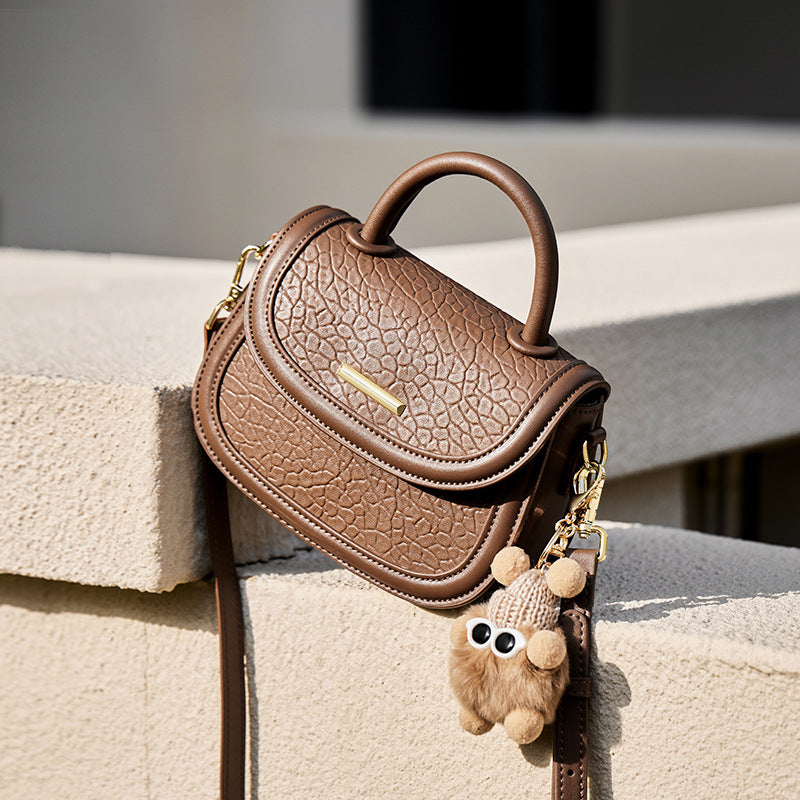 Women's Contrast Color Saddle Genuine Leather Handbags