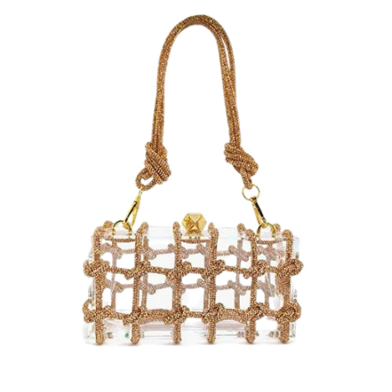 Women's Acrylic Box Hand-woven Diamond Rope Dinner Small Square Bags