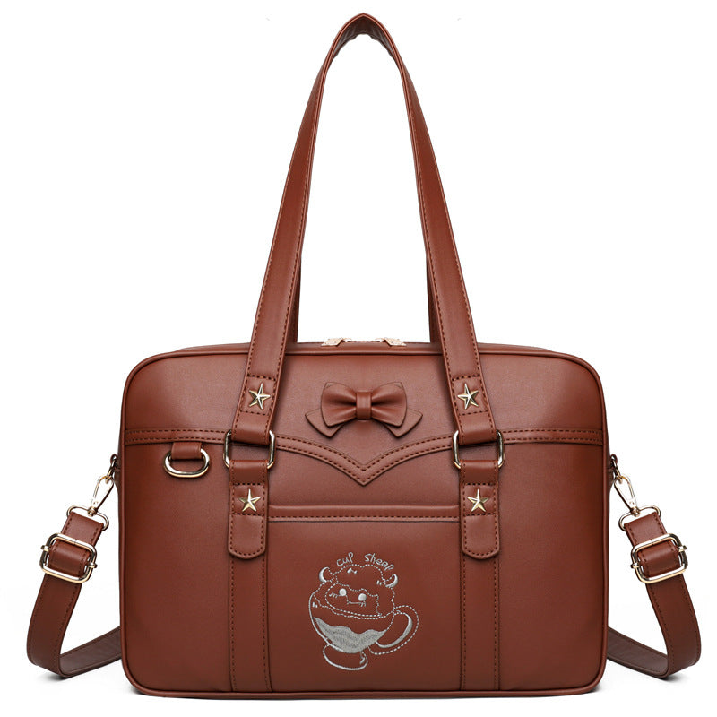 Cute Cartoon Embroidery Contrast Color Leisure Shoulder Bags