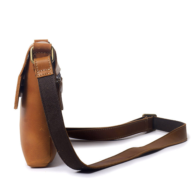Men's Retro Simple Leather Crazy Horse Large Men's Shoulder Bags