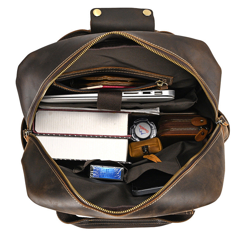 Men's Retro Crazy Horse Leather Multifunctional Large Travel Bags