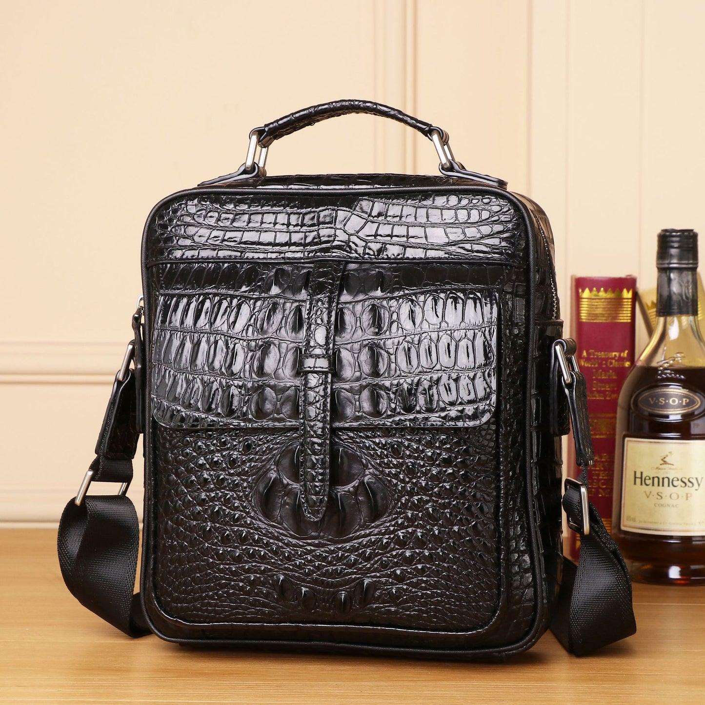 Men's Crocodile Pattern Day Business Leather Retro Men's Shoulder Bags